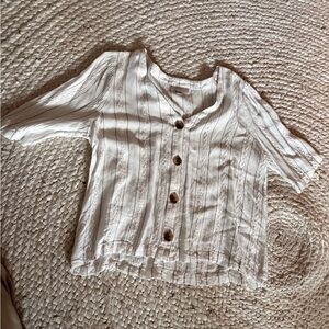 LOFT White Top with Black Pinstripes